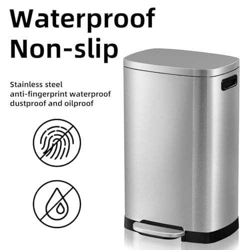 KdbK 13 Gallon Trash Can with Lid, 50L Fingerprint Proof Stainless Steel Kitchen Trash Can with Removable Inner Bucket and Lid Soft Close, Pedal Rubbish Bin for Home Office 5