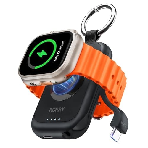 RORRY Portable Charger for Apple Watch, 2500mAh Fast Charging for iWatch Charger, Travel Essentials Gifts with Built-in USB C Cable for Apple Watch Series 11 10 9 8 7 Ultra 3 2 SE Accessories, Black