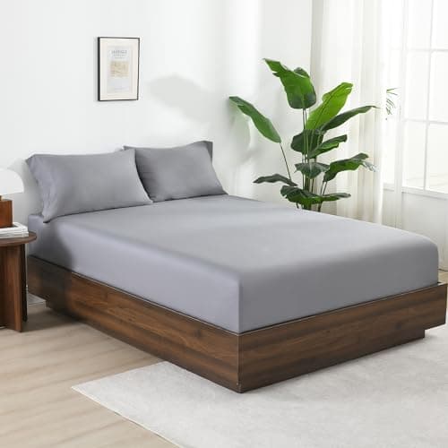 100% Viscose Derived from Bamboo Fitted Sheet Full Size Only, 16" Deep Pocket, Reinforced Elastic Band, Silky Soft, Breathable and Cooling Sheets, Silver Grey