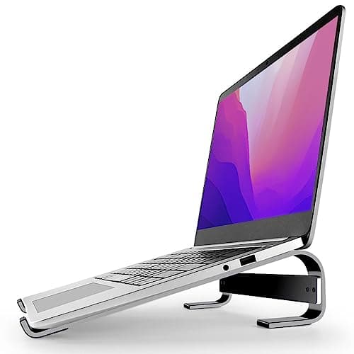 MMOBIEL Laptop Stand - Riser 10 to 18 inches - Ventilated Holder Universal - Laptop Stand for Desk Compatible with MacBook, Notebook, ASUS and More - Incl. Tools - Black Aluminum