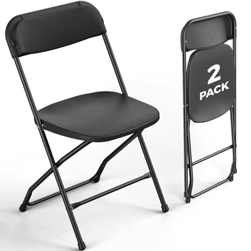 FurniEdge 2 Pack Black Plastic Folding Chairs, Outdoor Portable Folding Chair with Steel Frame, 350lbs Capacity Stackable Foldable Chairs for Patio, Garden, Picnic, Kitchen, Events