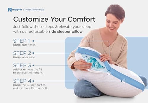 Nappler Side and Back Sleeper Pillow for Neck and Shoulder Pain Relief - Shredded Memory Foam Bed Pillow for Sleeping - 100% Adjustable Fill - Queen Size - Modal Washable Case. Extra Fill Included 5