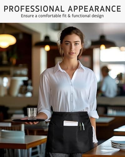 Syntus 3 Pack Server Aprons with 3 Pockets, Waterdrop Resistant Waitress Waiter Waist Apron, 11.5-inch Black 7