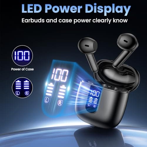 Haqquio Wireless Earbuds, Bluetooth Headphones with Deep Bass Stereo, 48H Playback Ear Buds with LED Power Display, Lightweight, IPX7, in-Ear Earphones with Mic for iPhone/Android/iPad, Black 6