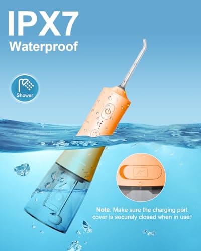 Operan Water Flossers for Teeth Cleaning, Upgraded 300ml Cordless Water Dental Flossers Portable Rechargeable Oral Irrigator with 4 Modes 4 Jet Tips IPX7 Waterproof for Home Travel, Orange 6