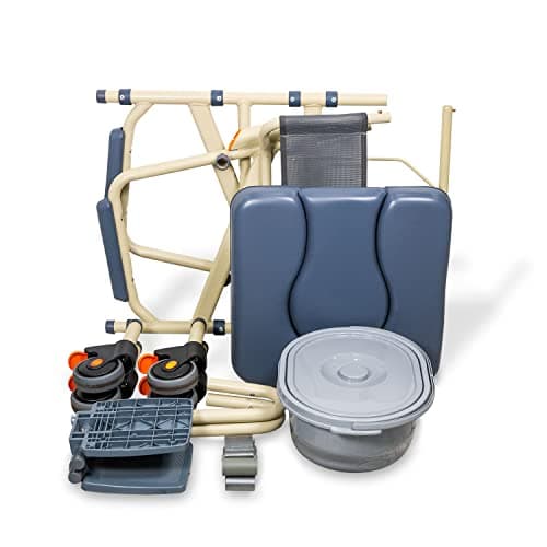 SolutionBased - - Lightweight Aluminum Folding Rolling Shower Chair for Elderly and Disabled - Rolling Commode Shower Wheelchair - Commode - Handicap Shower Chair with Wheels 6