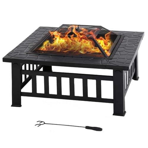 FDW Multifunctional Outdoor Fire Pit 32 Inch Table Metal Firepit Stove Backyard with Waterproof Cover for Patio Garden Fireplace, Camping, Outdoor Heating, Bonfire and Picnic