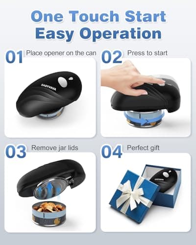 Easyvava Rechargeable Electric Can Opener for Seniors, One-Touch Automatic Can Openers Smooth Edge for Kitchen,with 2000mAh Battery,Handsfree Portable for Any Size Cans (Brilliant black) 6