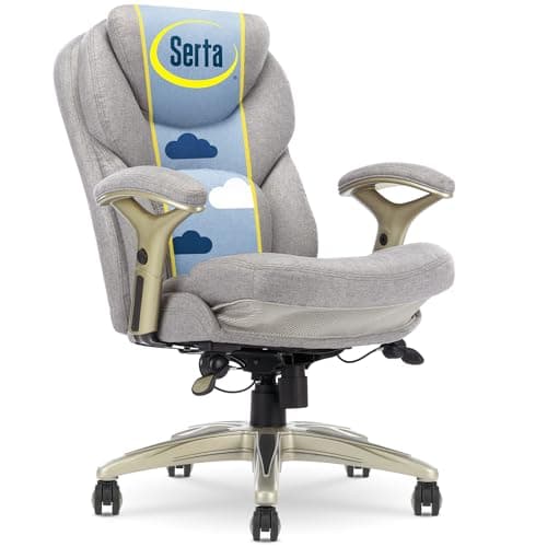 Serta Ergonomic Executive Office Chair Motion Technology Adjustable Mid Back Design with Lumbar Support, Light Gray Fabric