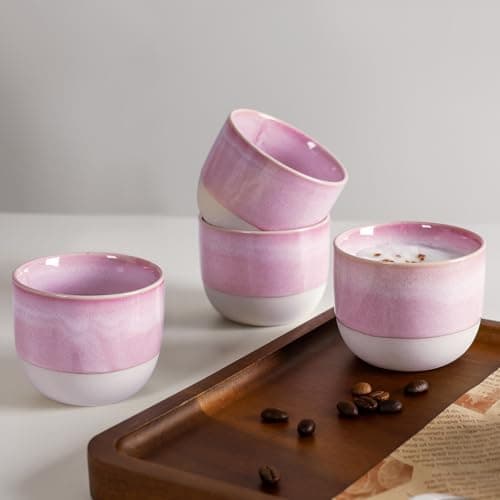 INGOFIN Ceramic Espresso Cup Set - Espresso Cup Set for Coffee and Tea, Espresso Shot Mug, Espresso Mug for Home, Kitchen and Restaurant, Microwave & Freezer Safe, Pack of 4, Pink 6