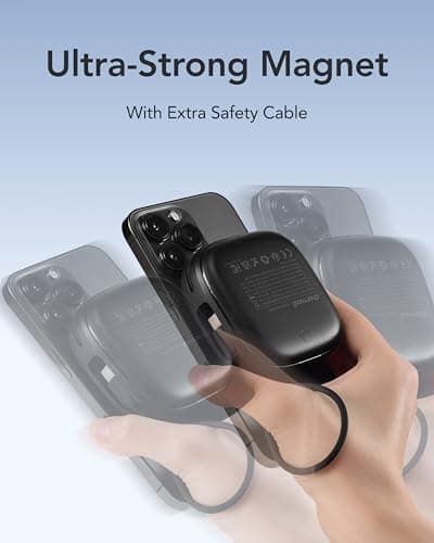 charmast Magnetic Portable Charger, 10000mAh Magnetic Power Bank Fast Charging, 20W Wireless 3 in 1 Battery Pack with Built-in USB C Cable for iPhone 16/15/14/13/12/Pro, AirPod, Apple Watch etc 6