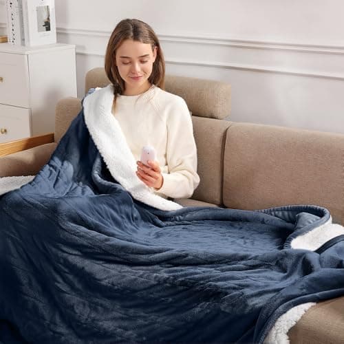 Electric Throw Heating Blankets 50X60in - Fleece Heated Throw Washable with 5 Heating Level & 4 Hour Auto Off Small Heated Blanket for Office, Chair Blanket for Winter, Great Gift Ideas(Navy Blue)