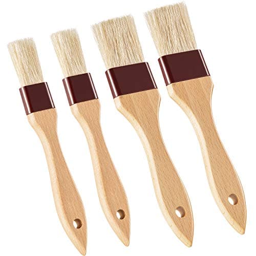 Boao 4 Pcs Pastry Brush, Natural Bristle Basting Brush, Beech Wooden Handle Basting and BBQ Brushes for Cooking, Butter, Oil, Egg, Marinade, Sauce, Grilling, Baking, Kitchen Food(1 Inch, 1 1/2 Inch)