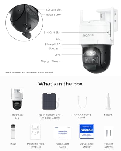 REOLINK 4K Dual Lens 4G LTE Cellular Security Camera Outdoor, 360 PTZ with Auto Tracking, No WiFi Solar Powered, 6X Hybrid Zoom, 8MP Color Night Vision, SIM Card Included,Motion Alert, TrackMix LTE+SP 9