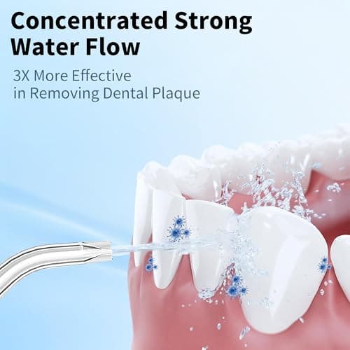 7AM2M Water Dental Flosser Pick for Teeth, 450ML Portable Oral Irrigator, Cordless Flosser for Travel with 5 Jet Tips, 5 Modes & IPX7 Waterproof, Electric Flossing Teeth Cleaning for Home-Snow White 2