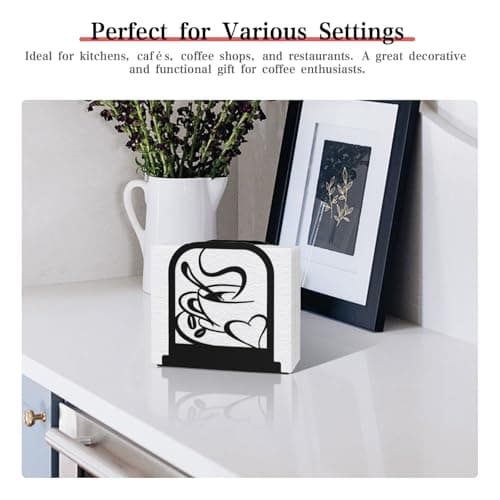 Modern Standing Napkin Holder for table, Black Metal Napkin Dispenser, Coffee time Theme Style Napkin Holder, Suitable for Kitchen, Coffee Shop, Dining Room 7