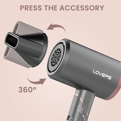 LOVEPS Hair Dryer, Blow Dryer Without Diffuser,1800W Foldable Ionic Travel Blow Dryer with a Nozzle for Women, Constant Temperature Hair Care Without Hair Damage, Pastel Pink 5