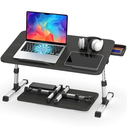 Slendor Laptop Desk Adjustable Laptop Stand Foldable Bed Table Portable Lap Desk Folding Notebook Stand Reading and Writing Holder Breakfast Tray with Drawer and Cooling Fan for Bed Couch Sofa Floor