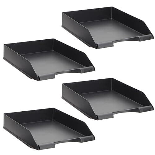 Stockroom Plus Letter Tray - Stackable Desk Organizer Trays - Desktop File Organizer - Mail & Document Storage - Pack of 4, Black, 10 x 13.5 x 2.5 in 7