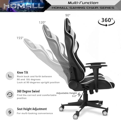 Homall Gaming Chair, Office Chair High Back Computer Chair Leather Desk Chair Racing Executive Ergonomic Adjustable Swivel Task Chair with Headrest and Lumbar Support (White) 7