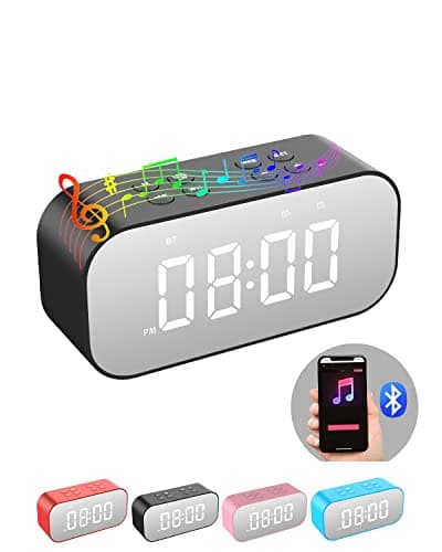 AFK Alarm Clock with Bluetooth Speaker for Bedroom/Office,Small Digital Clock for Heavy Sleepers Adults,Teens,Kids with Dual Alarms,Mirror LED Display,Hands-Free Calling.