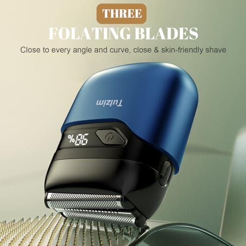 Tulzim Electric Foil Shaver for Men: Portable Electric Razor for Beard/Face, 3 Floating Blade LED Display USB-C Fast Rechargeable, IPX7 Waterproof for Travel & Home,Light Blue 6