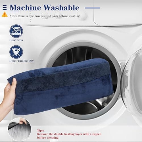 Double Sided Electric Foot Warmer with LCD Display, 6 Heat Settings & 3 Timer, Fast Heating Feet Heating Pad with Auto Shut Off, Non-Slip & Machine Washable Plush, Under Desk for Office/Home/Bed-Navy 6