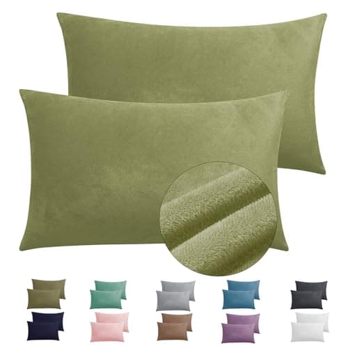 2 Pack Zippered Velvet Standard Pillowcases, Super Soft and Cozy Luxury Fuzzy Flannel Pillow Cases with Zipper, 20x26 Inches, Army Green