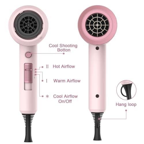 Slopehill Professional Ionic Hair Dryer, Powerful 1800W Fast Drying Low Noise Blow Dryer with 2 Concentrator Nozzle 1 Diffuser Attachments for Home Salon Travel (Pottery Pink and Rose Gold) 6