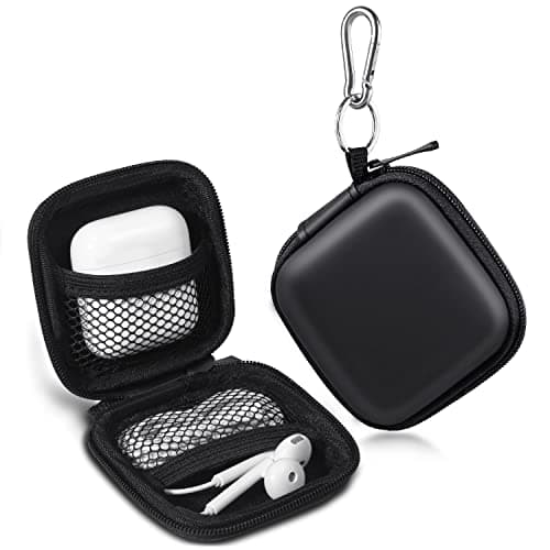 Earbud Case, Cridoz Earphone Case Headphone EVA Earbud Holder with Stainless Steel Carabiner Cell Phone Accessories Organizer Mini Earbud Pouch for Wireless Earbuds, Bluetooth Headset, SD Memory Card