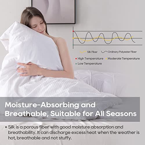 Luxury Silk Comforter/Duvet/Quilt King Size (104"x90", 7.9lbs/3.6kg), Filled with Long Strand Mulberry Silk-Warm and Lightweight for All Seasons, with 100% Long Staple Cotton Cover 400TC-White 5