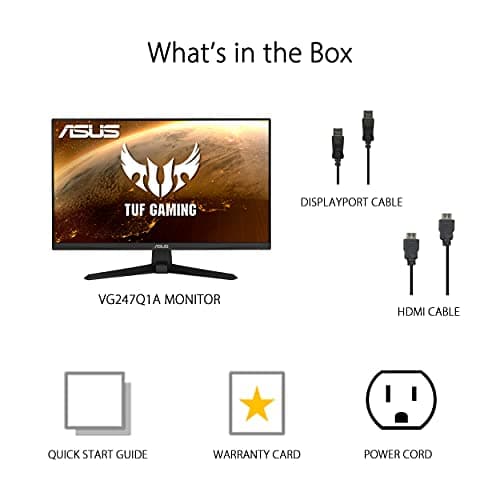 ASUS TUF Gaming 24” 1080P Monitor (VG247Q1A) - Full HD, 165Hz (Supports 144Hz), 1ms, Extreme Low Motion Blur, Adaptive-sync, FreeSync Premium, Shadow Boost, Speakers, Eye Care, HDMI, DisplayPort 6