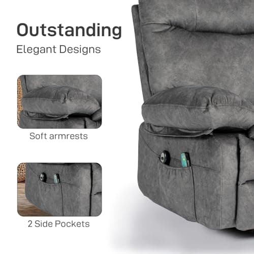 JAKOP Modern Flannel Electric Power Lift Chair, Recliner Massage Chair, Adjustable Furniture for Back, Legs w/ 3 Positions, USB Port, Heat 5