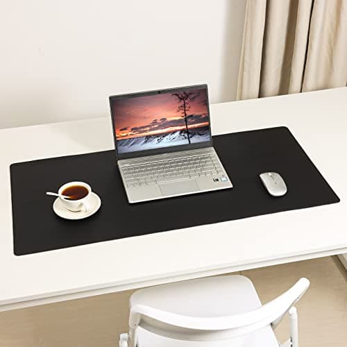 Leather Desk Pad,Wolaile 36x17 inch Large Mouse Pad,Waterproof Non-Slip Writing Desk Blotter,Computer Mat Desktop Protector for Office Home,Black 6