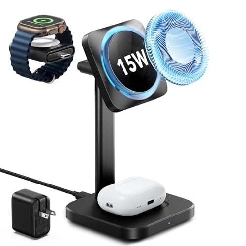 ESR for MagSafe Charger Stand, 3 in 1 Charging Station with CryoBoost, Phone-Cooling Wireless Charging, 15W MagSafe Stand, for iPhone 17/16/15/14/13/12, AirPods, Apple Watch, Black