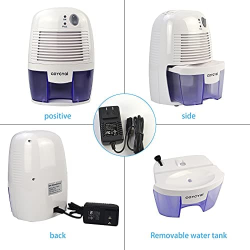 COYCYQI Small Dehumidifier,12V3A adapter，1200 Cubic Feet (215 sq ft) Portable Mini Dehumidifier Quiet Use for High Humidity in Home, Bathroom, Bedroom, Office, Basements, Wardrobe Closet,RV 8