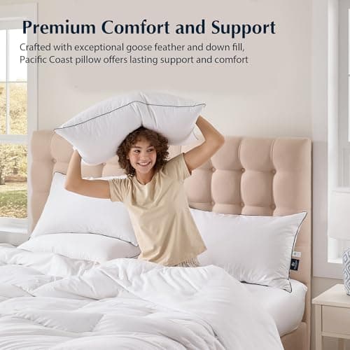Pacific Coast Goose Feather and Down Bed Pillows Standard Size Set of 2, Hotel Pillow for Sleeping, Downproof, Soft, Fluffy, 100% Cotton Shell 5