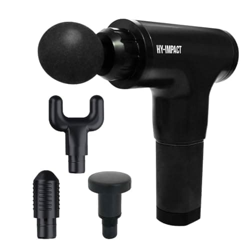 HY Impact Cordless Muscle Massager – Professional Massage Gun with Four Interchangeable Massaging Heads, Portable and Lightweight, Six Intensity Speeds Gives Fast Recovery from Fatigue and Soreness