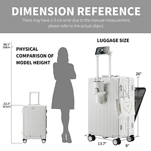 CAARANY Versatile Aluminum Frame Carry-On Luggage with USB Charging Port, Front Compartment, TSA Lock, Airline Approved Carry On Hardside Suitcase with Spinner Wheels(White, 20-lnch) 5