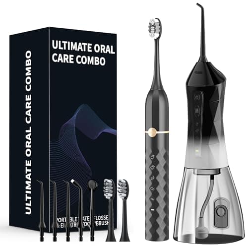 Water flosser+Electric Toothbrush Combination Set -5-Speed Sonic Electric Toothbrush, 4-Speed Portable Water flosser, Super Waterproof, a Great Gift for Friends (Black)