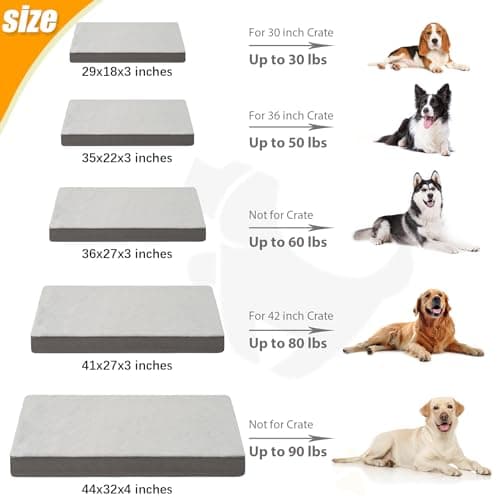 KSIIA Orthopedic Dog Bed Dog Crate Bed Waterproof for Large Dogs Deluxe Plush Washable Pet Mat with Egg Crate Foam & Removable Cover, 35 x 22 Inch, Gray 6