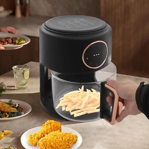 LUNUMAOS Mini Air Fryer, 3.8Qt Glass Air Fryer, 360° Viewable Touch Screen with Digital Display Adjustable Temperature Works Cookware French Fries Chicken Legs (Black) 5
