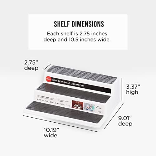 Copco Non-Skid 3-Tier Spice Rack Organizer for Cabinet - 10 Inch Kitchen Pantry Organizer with Raised Rims, White and Gray Step Shelf for Spices, Cans, Jars - Easy Clean Storage Solution 5