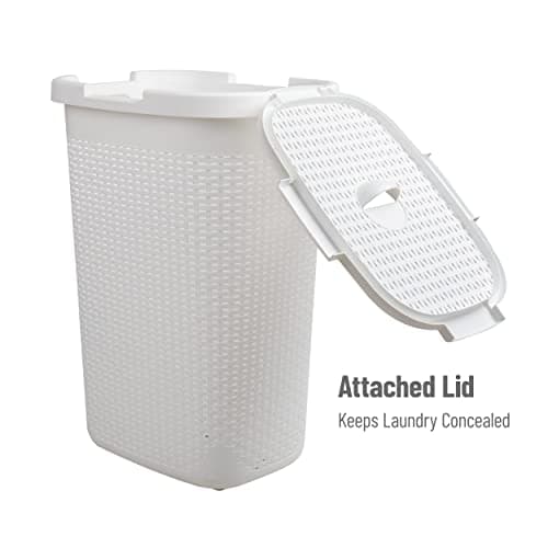 Mind Reader Slim Laundry Hamper with Lid, 60L Tall Clothes Basket, Narrow Tapered Design for Bathrooms, Closets and Laundry Rooms, Plastic, White 5