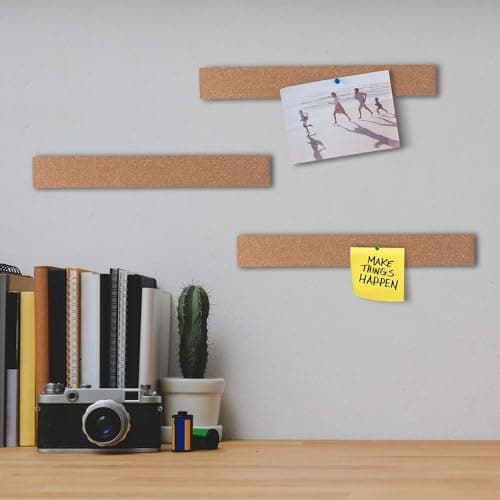 HBlife Cork Board Bulletin Board Bar Strip 15x2 Inch - 1/2 Inch Thick, Frameless Cork Board Strips with 50 Multi-Color Push Pins, Strong Self Adhesive Backing - 4 Pack 5