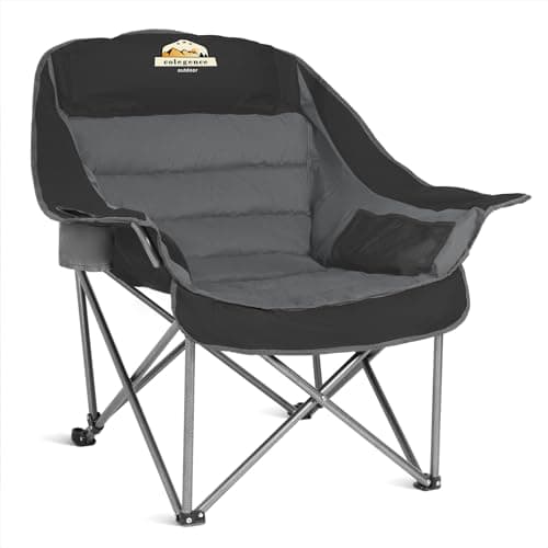 Colegence Oversized XL Padded Camping Chair Wide Heavy Duty Lawn Chairs Support 450 LBS Portable Folding Gaint Camp Chair with Side Pocket Cup Holder for Outdoor Outside Sports Baseball-Black&Grey