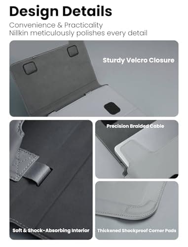 Nillkin Upgraded 15-16 Inch Laptop Sleeve Case for MacBook/Dell/HP/Lenovo/Asus, Unique Slim Travel Computer Bag with Adjustable Stand & Mouse Pad, Magnetic Handle, PU Leather, Gray 8