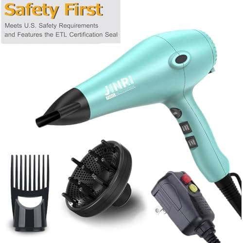 Ionic Hair Dryer 1875w,Fast Dry Low Noise Professional Salon Blow Dryer, Pro Ion Hairdryer with Diffuser/Concentrator for Curly,Straight (Mint Green) 5