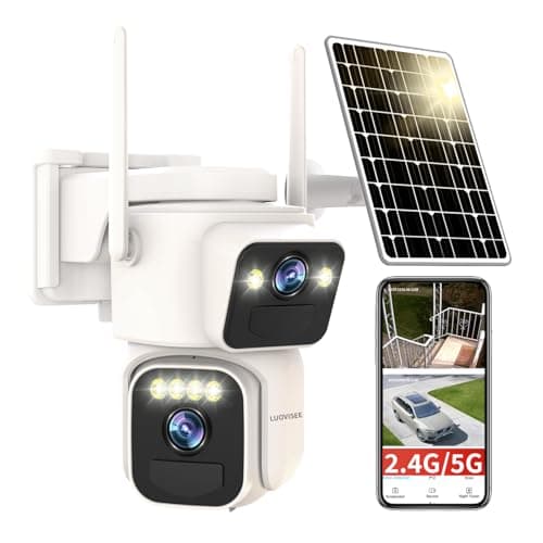 Luovisee Solar Security Cameras Outdoor Wireless,2.4G/5G WiFi Cameras for Home Security, Dual Lens PTZ Motion Zone,2-Way Audio,Night Vision,Weatherproof,SD/Cloud Storage