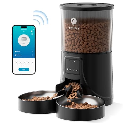 PETULTRA Automatic Cat Feeder for 2 Cats: Cat auto 2.4G WiFi - Timed Smart App Control 1-10 Meals| Automatic Pet Feeder for Cats and Small Dog Indoor- Dual Power& Detachable Clean